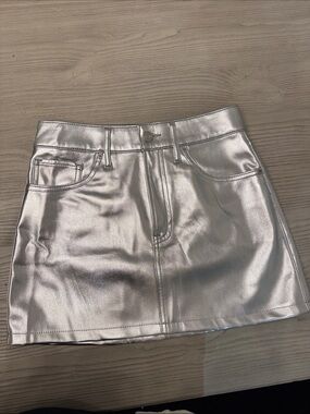 Express Metallic Silver Faux-Leather Mini Skirt